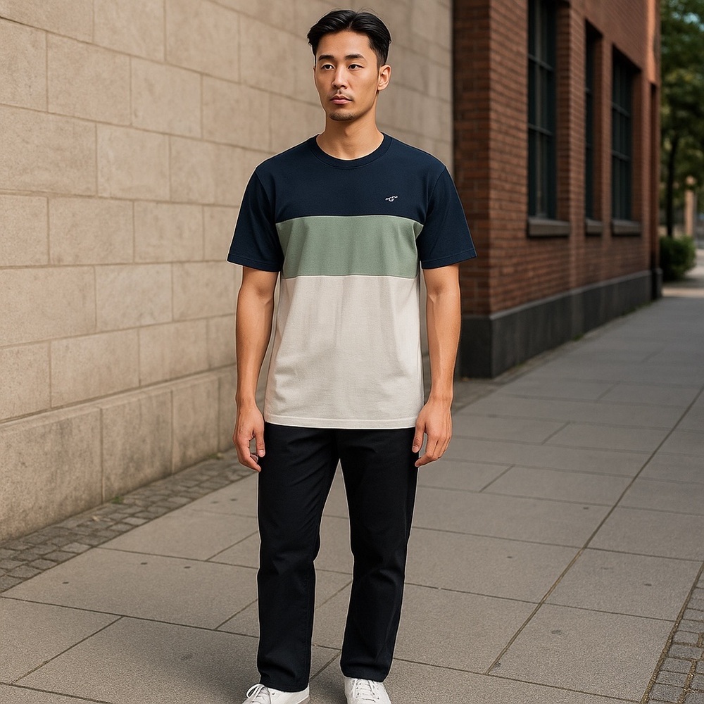 🤑 5/$25 Hollister Blue Green White Striped Short Sleeve Tee Shirt 🔥